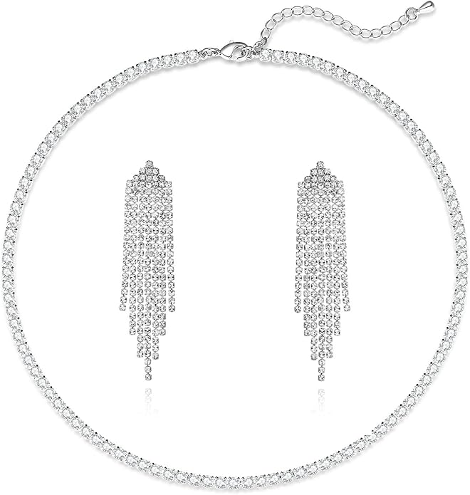 Luxval Rhinestone Earrings Dangling for Women Sparkly Silver Dangle Earrings Girls Long Chandelier Earrings Tassel Lightweight Ear Studs Cubic Zirconia Crystal Statement