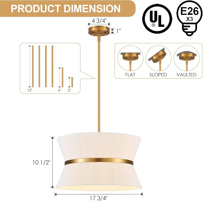 18" Hand Woven Boho Chandelier White and Brass Coastal Pendant Light for Living Dining Room Kitchen Island Cottage, UL Listed