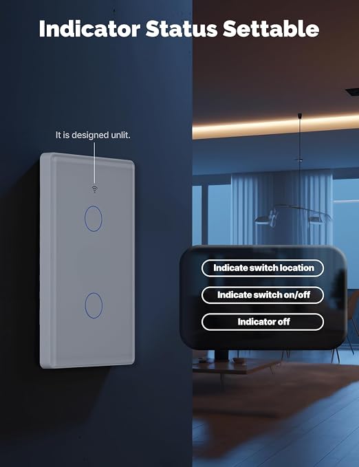 MOES Matter Smart Light Switch, 2.5D Glass Touch, Alexa & Google, 1 Gang | Premium 2.5D Glass Panel, Matter WiFi, Apple Home, Alexa Google SmartThings, Touch Control, Timer Schedule, Neutral Wire 10A
