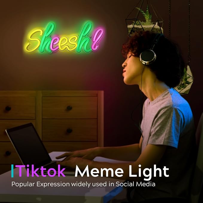 Sheesh Neon Sign - Multi Color LED Neon Light - Tiktok Meme Gaming Room Setup - USB Powered Wall Decor For Bedroom, Livingroom, Boys/Teens Room, Streamers Room - Gaming Accessories With On/Off Switch