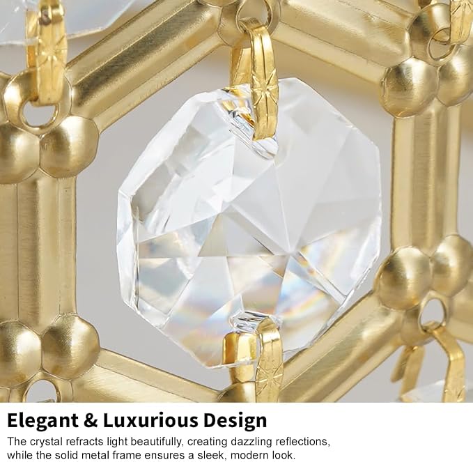 Lxybcce Gold Crystal Ceiling Light Fixture - Modern Semi Flush Mount Ceiling Chandelier Lighting for Kitchen, Dazzling Prism Chandelier for Bedroom, Bathroom, Dining Room, 5 Light, 16 in