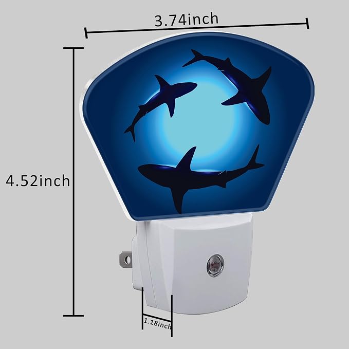 Floating Sharks Night Light for Kids, Sharks LED Night Light Plug into Wall with Dusk to Dawn Sensor for Girls Boys Women Men Room, Hallway, Kitchen, Bathroom, Stairs Decor