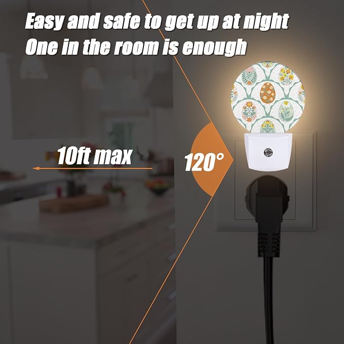 Painted Colorful Eggs Night Light,Happy Easter Nightlight Plug into Wall LED Lamp Auto Sensor Dusk to Dawn for Bedrooms/Kitchens/Toilets/Corridors,Energy-Saving