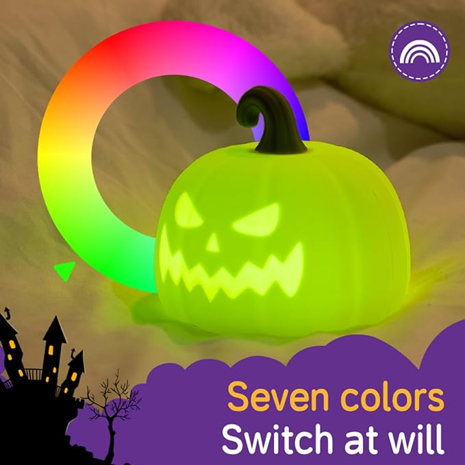 Led Cute Pumpkin Night Light, 7 Colors Dimmable Bedside Lamp, Touch Control Night Lamp with Timer for Kids Adults, Used for Camping Party Room Decor(Pumpkin)
