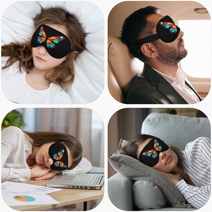 Red Blue Yellow Butterfly Silk Eye Mask Sleep Mask Exquisite Mysterious Butterfly Black Eye Mask with Adjustable Strap Lightweight for Women Work Travel Night Sleep