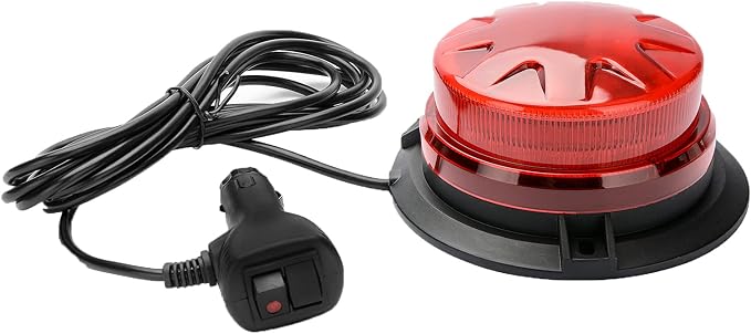 Red Led Emergency Strobe Beacon Lights for Car Vehicles 12V 24V 24-LEDs | Magnetic Mount, 8 Flash Model, Warning Safety Flashing, Rooftop Signal Lamp for Forklife Construction Truck Tractor Golf SUV