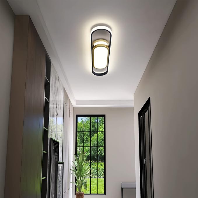 Tioolo Modern LED Flush Mount Ceiling Light, Dimmable with Remote, 27.5in | 3000K-6500K Linear Ceiling Light Fixture, Black Gold Acrylic Ceiling Lamp with Memory for Kitchen, Living Room, Bedroom, 40W