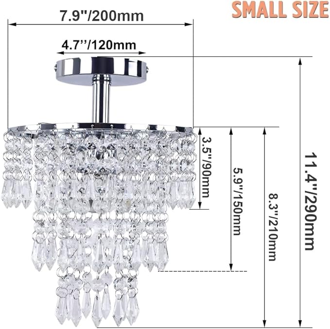 FRIXCHUR Small Crystal Chandelier Led Crystal Ceiling Lights 3 Tiers Crystal Raindrops Chandelier Pendant Lighting Fixture Decoration for Bedroom Hallway Living Room,Chrome,E26