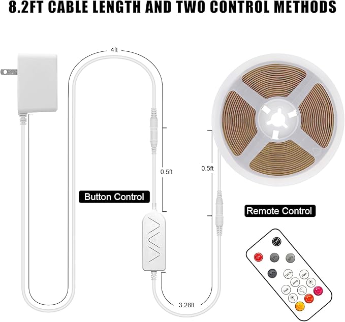 16.4ft Green COB Led Strip Lights with RF Remote, Dotless, Indoor, Dimmable, Adhesive Led COB Light Strip for Cabinet, Room, Bed, Paintings