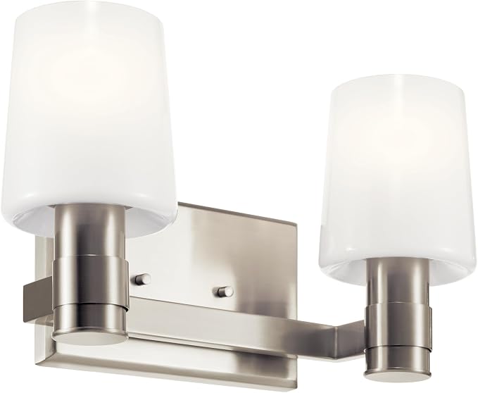 Kichler Adani 2-Light Bathroom Vanity Light, Brushed Nickel | Modern vanity light with opal glass for bathrooms and powder rooms (14.5" x 8.25"), 55175NI