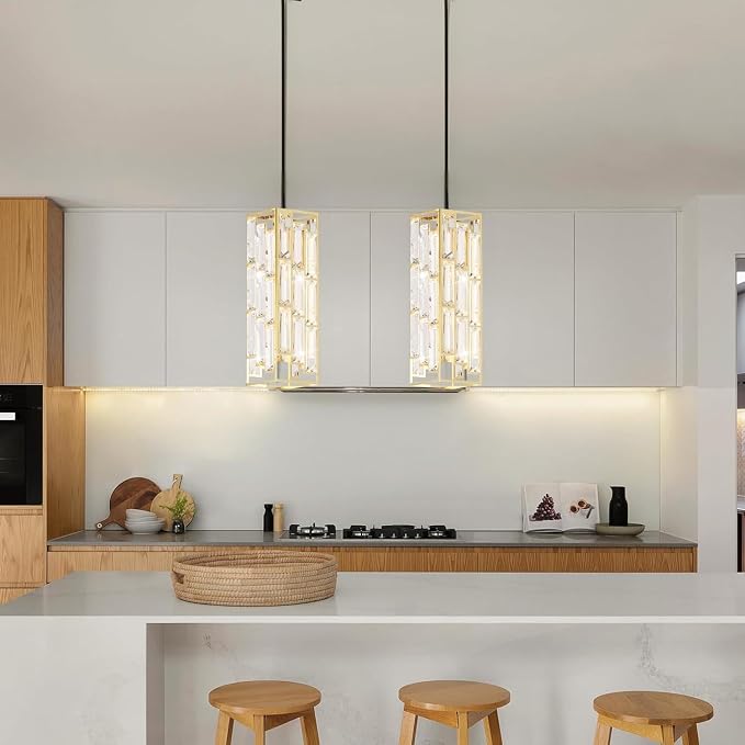 Gold Pendant Lights, Modern Pendant Light Kitchen Island, 1 Pack Mini Crystal Chandeliers for Dining Room Bedroom Foyer Hallway