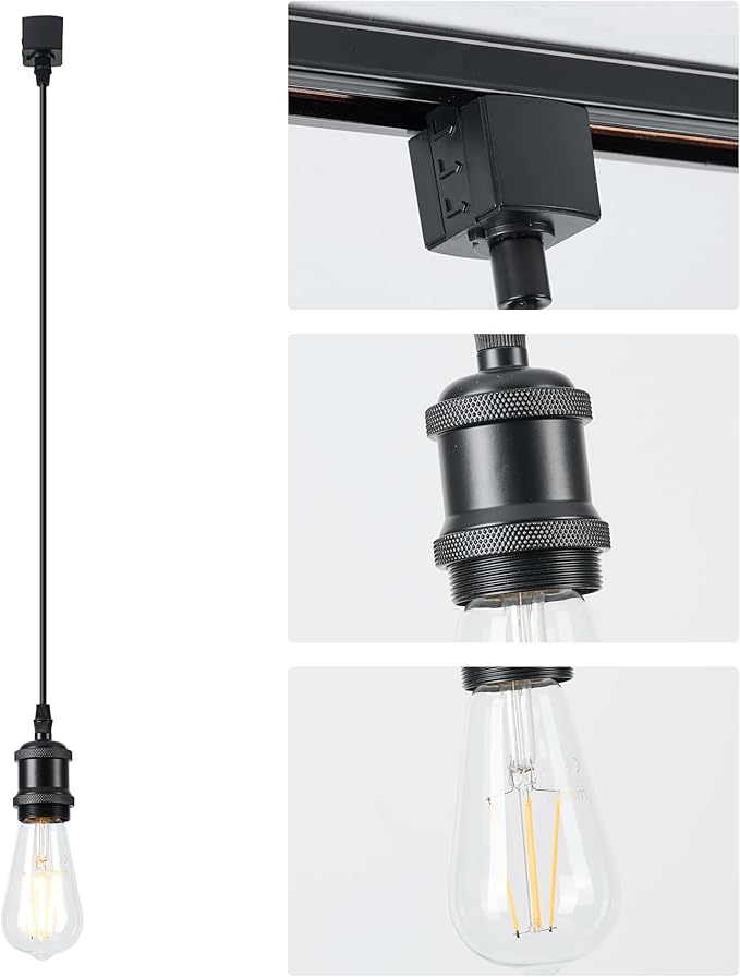Vintage H Type Track Lighting Head to E26 Heads Direction Adjustable LED Track Lights Fixture Dimmable for Kitchen, Retro Vintage Style, Pack of 4 Black，Bulbs Not Included