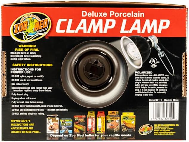 Zoo Med Deluxe Porcelain Clamp Lamp with 5.5-Inch Dome, Black