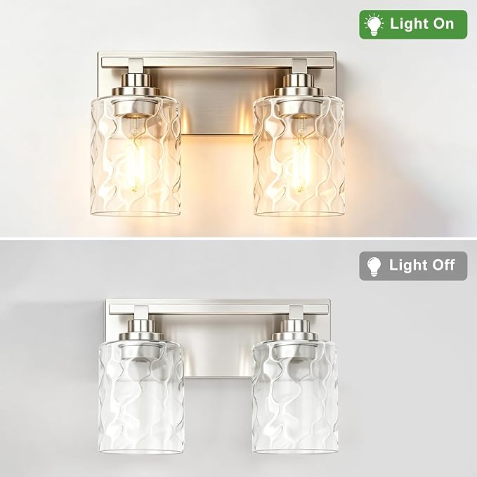 Modern Bathroom Lighting Fixtures Over Mirror, Vanity Lights for Bathroom, Wall Sconces with Clear Glass Shades, E26 Ceramic Socket, 2-Light 14-inch Brushed Nickel