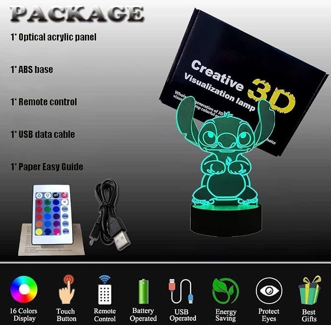 LOUHH 3D Illusion Night Light, 16 Color Night Light - 3D LED Intelligent Remote Control Lamp for Children's Room Decoration and Children's Gifts