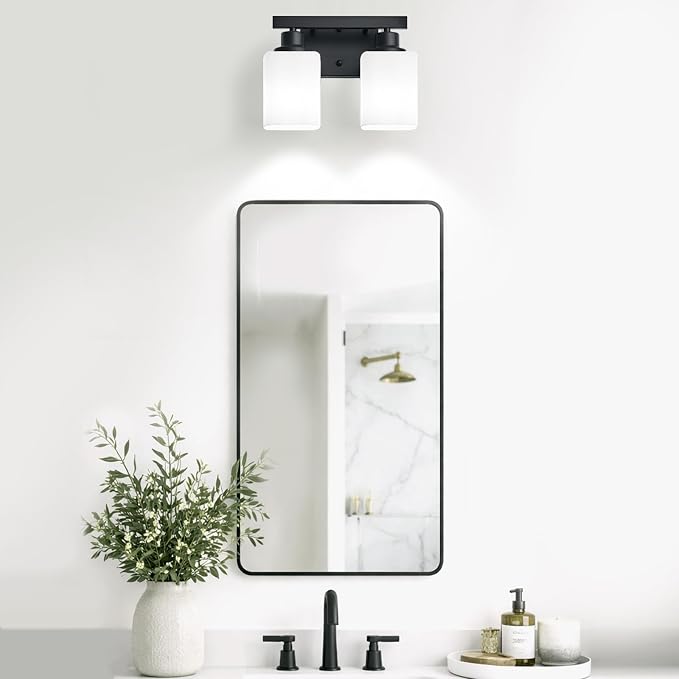 2 Light Bathroom Vanity Light,Matte Black Vanity Lights with Clear Glass,Bathroom Lighting Fixtures Over Mirror,Wall Light Fixtures for Living Room,Bedroom,Hallway(E26 Base)