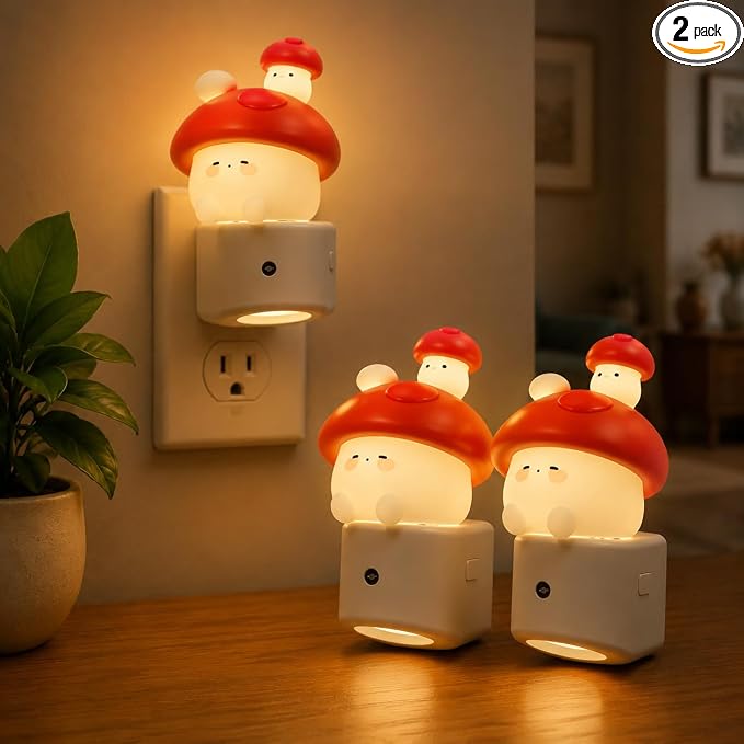 L LOHAS LED Night Light for Kids, Mushroom Night Light, Color Changing | LED Night Light with Dusk to Dawn Sensor, Christmas, Birthday Gift Nightlight for Girls & Kids, Room Decor 2 Pack