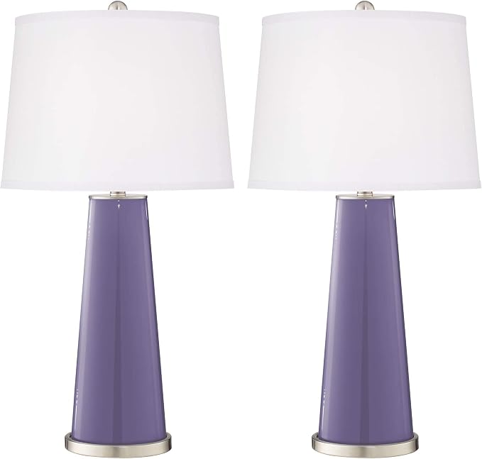 Color + Plus Leo 29 1/2" Tall Table Lamps Set of 2 Purple Haze Glass Modern | Plain Column Bedroom Living Room House Home Bedside Nightstand Office Family White Drum Shade