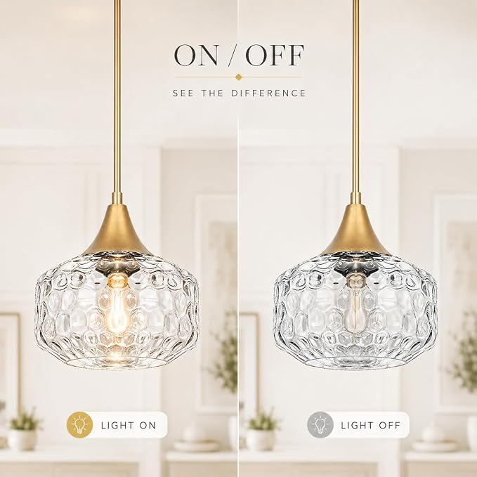 DSMJFU Gold Kitchen Island Pendant Lights with Hammered Glass for Island | 2-in-1 pendant & ceiling light; height adjustable; 90° rotation; adaptable different ceiling types;above kitchen sink light