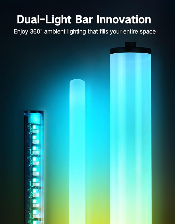 OUTON Bright Smart Floor Lamp with Remote, App & Touch Control, RGB Color Changing Standing Lamp, 2200K-6500K Dimmable, 3 Adjustable Heights, 32 Scenes for Living Room Bedroom Office Black