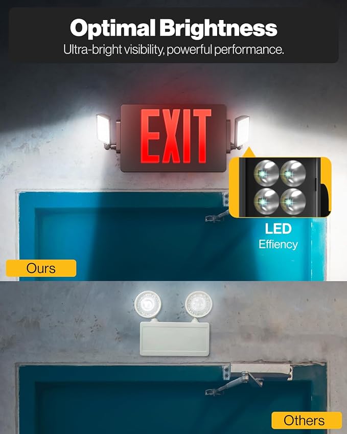 Sunco 6 Pack Black Exit Signs With Emergency Lights, Two Adjustable LED Lights, 94V-0 Fire Resistant, Backup Battery, 120-277V, Wall Or Ceiling Mount, Commercial Grade UL.