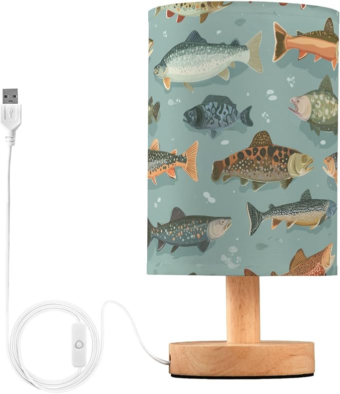 Cartoon Fish LED Bedside Table Lamp with USB Port, Warm Night Light for Bedroom, Modern Nightstand Lamp for Reading, Study & Home Office