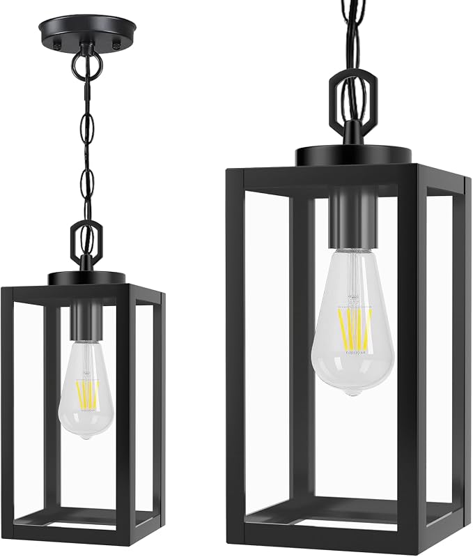 13" Outdoor Pendant Light for Porch - Farmhouse Exterior Hanging Lantern with Clear Glass,Weatherproof for Entryway, Doorway, Patio, Garden, and Outdoor Spaces