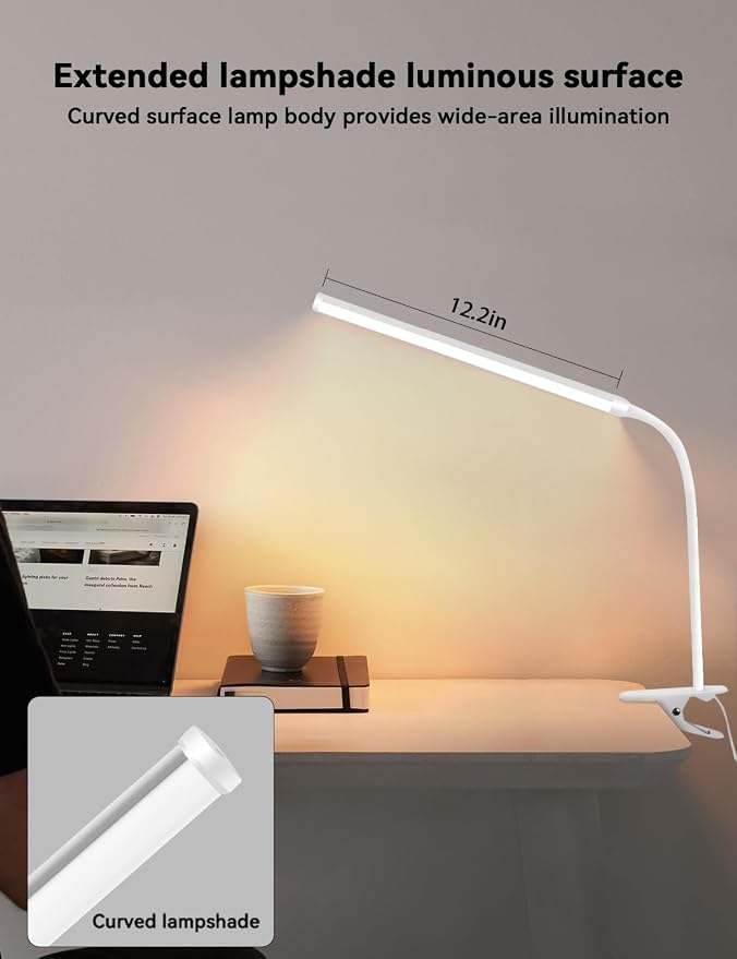 2 Pack LED Desk Lamp with Clamp, Desk Lamps for Home Office Three Colors Dimming, Computer Desk Monitor Light Bar Curved, Clip on Reading Accessories Lighting, Work from Home Essentials