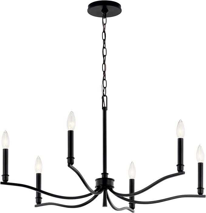Kichler Malene 6-Light Chandelier, Updated Traditional Light in Black, Sloped Ceiling Compatible, for Foyer, Dining Room, Living Room or Bedroom (17.75" x 32"), 52695BK