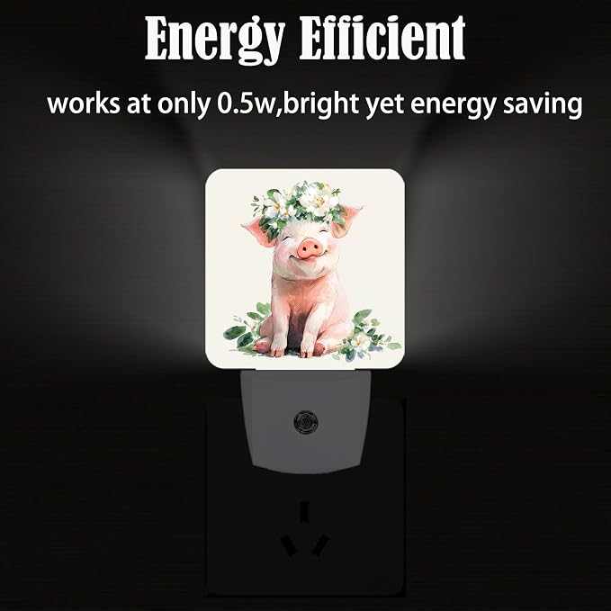 Pink Cute Pig Night Light,Plug Into Wall Decor for Stairway,Hallway,Kitchen,Dusk to Dawn Sensor Nightlights for Boys/Girls/Women/Men Room Gifts