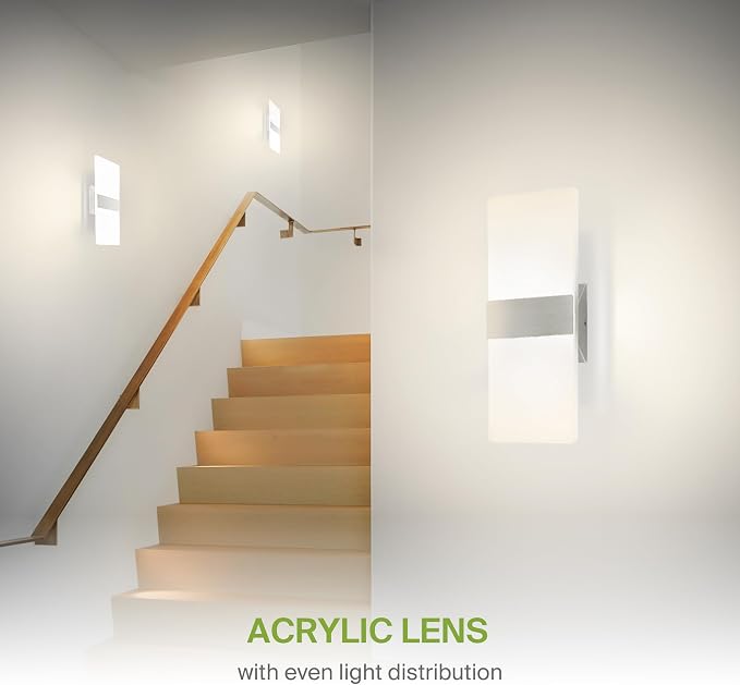 ASD 14 Inch Indoor LED Wall Sconce - 24W 2700K-5000K Dimmable Brushed Nickel Wall Sconce Lights for Living Room, Bedroom, Bathroom, Hallway - Modern Wall Sconces Hardwired, ETL Interior Light Set of 2