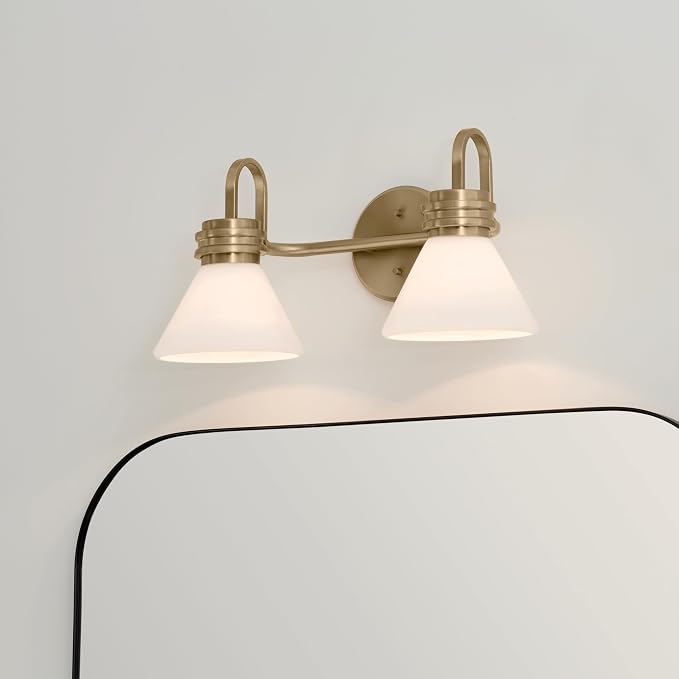 Kichler Farum 2-Light Bathroom Vanity Light, Champagne Bronze | Modern vanity light with opal glass for bathroom mirrors (19.25" x 9.5"), 55154CPZ