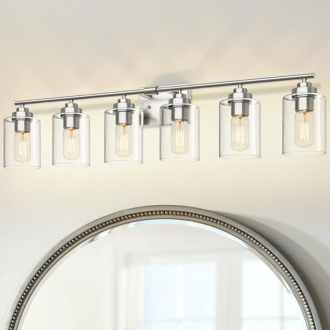 SKEJAO Bathroom Vanity Light Over Mirror,Brushed Nickel 6-Light Vanity Light for Bathroom,Bathroom Light Fixture Wall Sconce Lighting for Bedroom,Living Room
