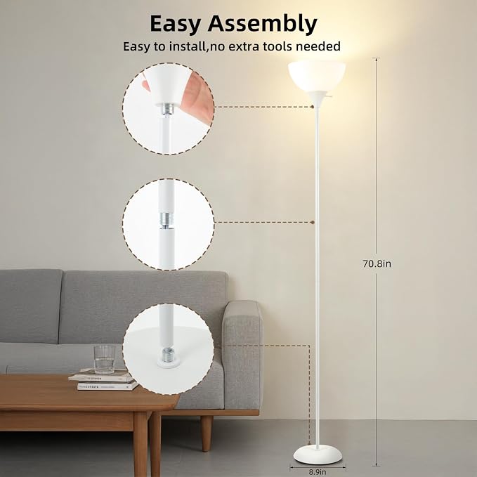 RISLG Standing Lamp, Floor Lamp, Floor Lamps for Living Room Bedroom Study Office Kid’s Room (White)