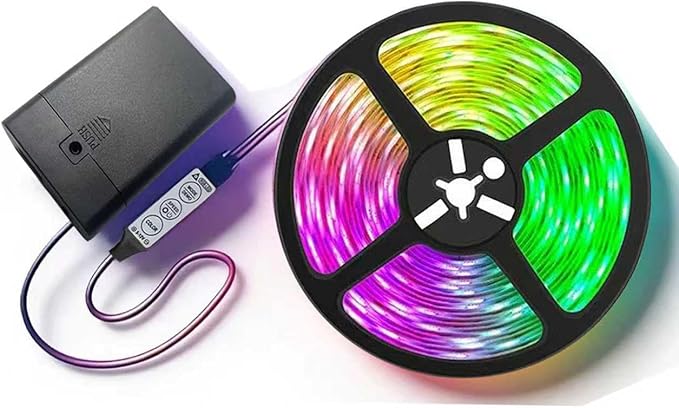 13.2ft Battery Powered LED Strip Lights, RGB Color Changing LED Lights with 3-Key Controller, AA Battery Operated Flexible Light Strip for Bedroom, TV Backlight, Closet, Camping, DIY Decor (1)