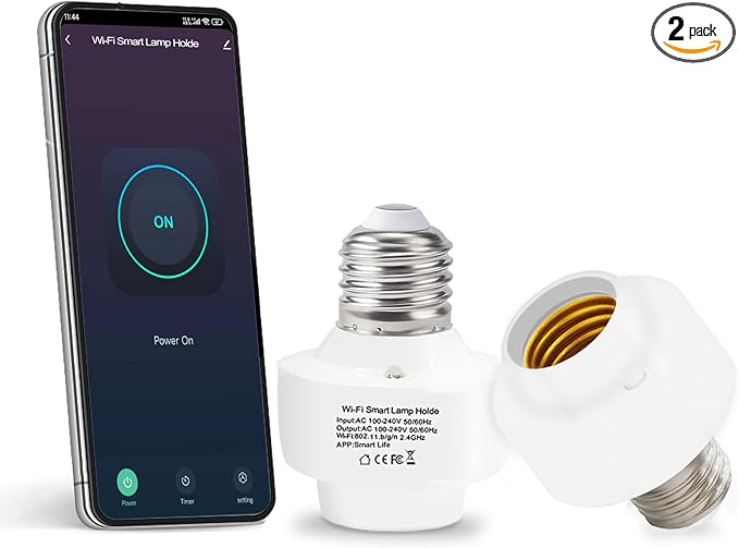 QIACHIP Smart WiFi Light Bulb Socket Adapter E26 Lamp Holder,Compatible with Alexa and Google Home,use Smart Life APP Control,Maximum Output Power 500 Watts