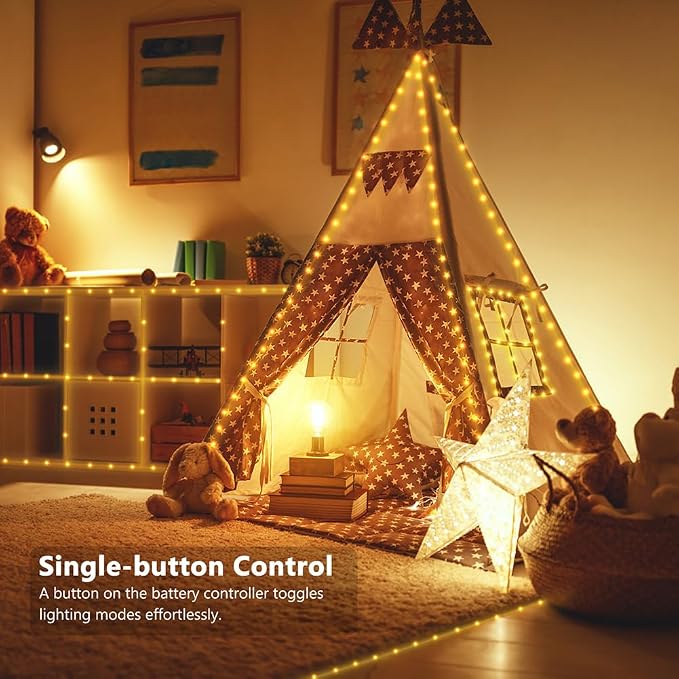 4 Pack Fairy String Twinkle Lights Battery Operated Auto Timer | 16.5FT 50 LED Warm White 8 Modes Green Wire Waterproof for Christmas Tree Wreath Garland Xmas Bedroom Outdoor Indoor Decor