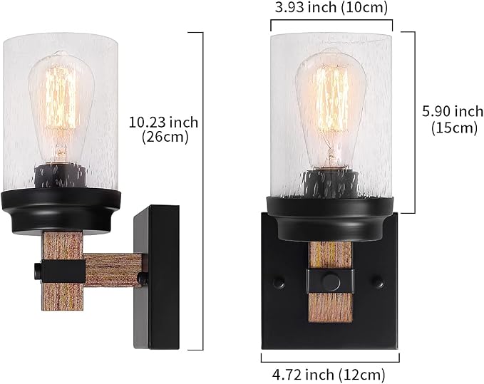 1-Light Farmhouse Hardwired Wall Sconces Bathroom Vanity Light Fixtures | Rustic Faux Wood Indoor Wall Mount Light with Clear Glass Shade for Living Room Bedroom Hallway Kitchen