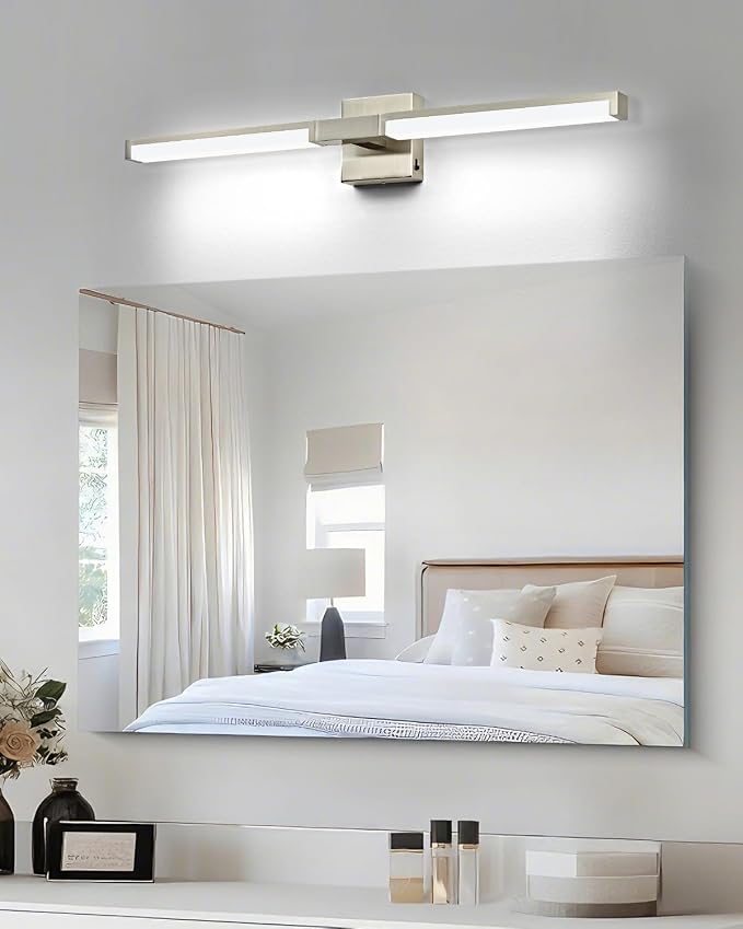 32 Inch Bathroom Light Fixtures, Modern Brushed Nickel Vanity Light Over Mirror for Bathroom, 16W 5CCT Diammable Bar Wall Light