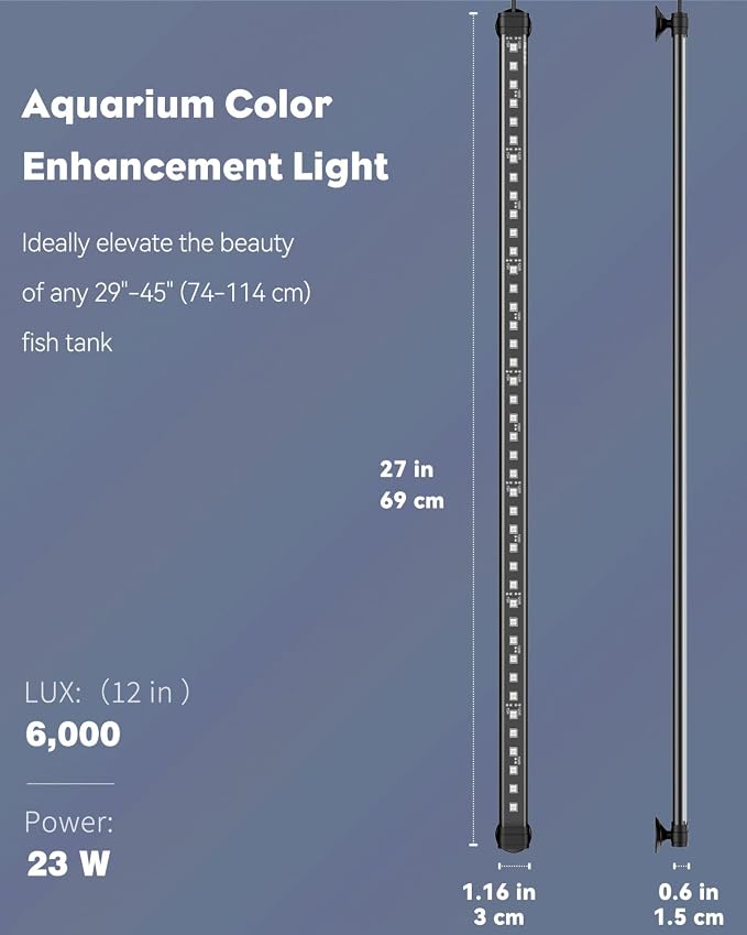 Pawfly 23 W Aquarium Color Enhancement Light for 29" to 45" Fish Tanks IPX8 Waterproof Aquarium Enhancing LED Light Brilliant RGB Lights with 7 Single Color Effects Timer & Adjustable Brightness