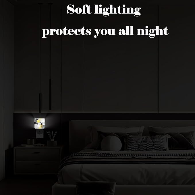 Abstract Oil Painting Night Light,Grey and Yellow Plug Into Wall with Dusk to Dawn Light Sensors, Warm Nightlights for Bedroom,Bathroom,Hallway,Kitchen,Gifts Ideal for Boys Girls Women Men