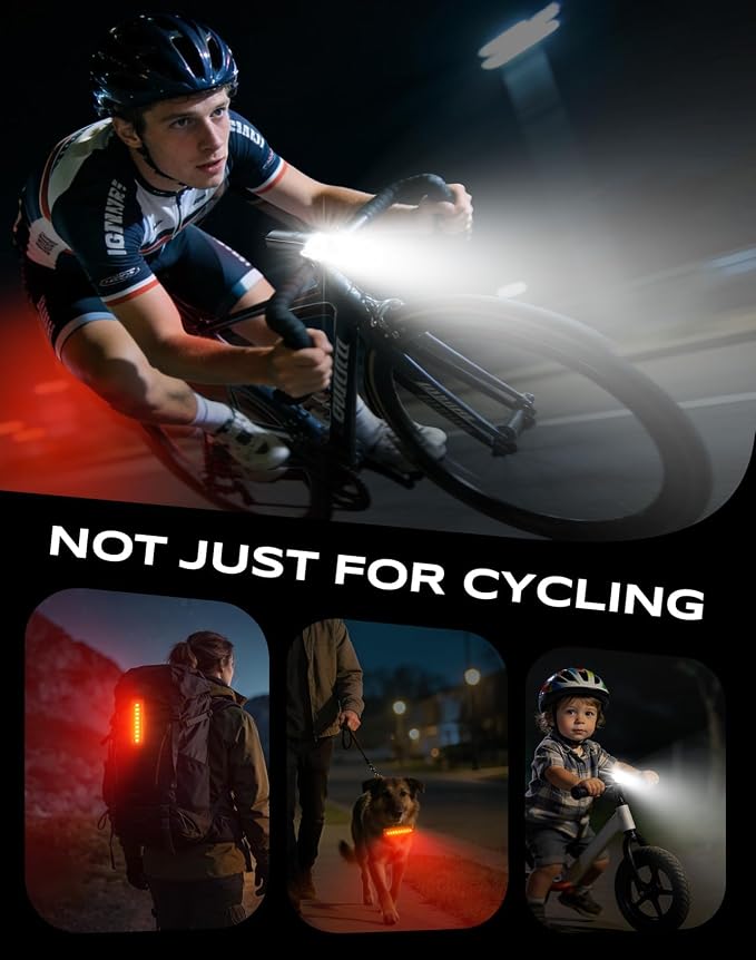 2026 New 1200LM Wide Angle Bike Lights for Night Riding, 3+5 Modes & IP65 Waterproof Bicycle Lights Front and Rear, Long-Lasting USB Rechargeable Sports Scooter Accessories for Men Women