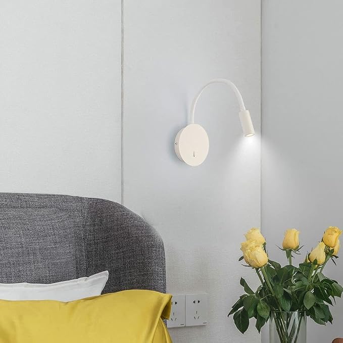 Bedside Reading Light Modern Wall Lamp, Hardwired Wall Sconce with Switch, LED Headboard Lighting Fixture, Flexible Gooseneck Wall Lights for Bedroom Office Studio Hotel