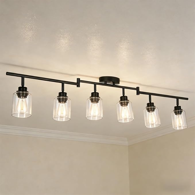 HiBay 6-Light Black Track Lighting Fixture Ceiling, Adjustable Spotlights | Rotatable & Flexible, Modern Farmhouse Industrial, for Kitchen, Living Room, Commercial Use, E26 Base
