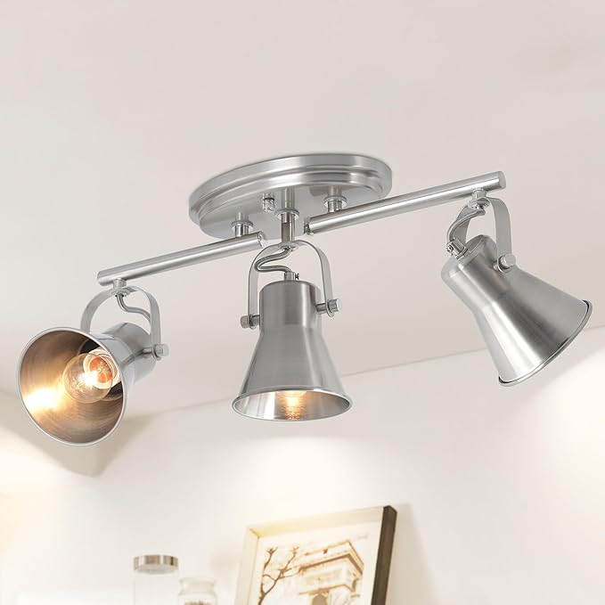 SEEBLEN Nickel 3-Light Track Lighting Kit, Directional Ceiling Light Fixtures, Industrial Kitchen Lighting for Island, Over Table, Hallway，Laundry Room