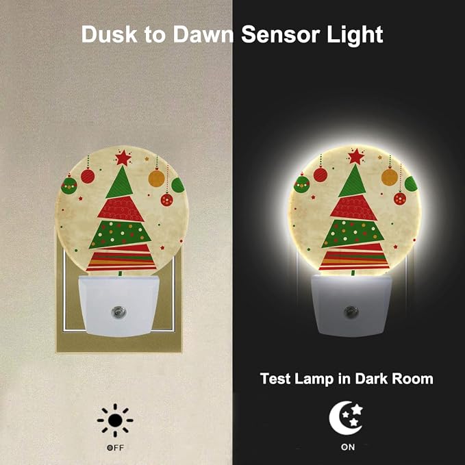 Plug in Night Light Colorful Christmas and New Year Tree Gifts Nightlights Auto On/Off Dusk to Dawn Plug-in Nightlights for Home Bedroom Living Room Bathroom, LEDLAMP3007