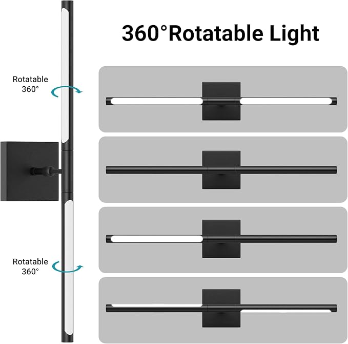 Tipace Hard-Wired LED Black Wall Sconce for Bathroom 39.4IN Vanity Light Fixture 5500K Indoor Bathroom Sconce Over Mirror 360° Rotate for Living Room,Bedroom,Hallway