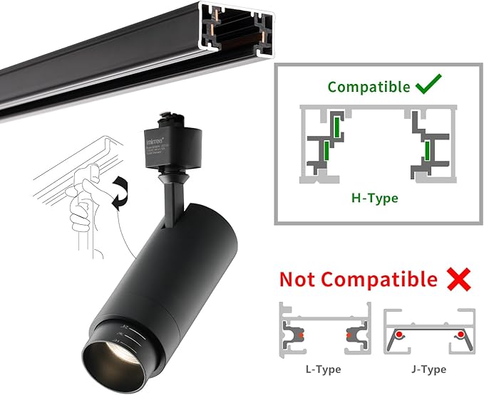 mirrea 5-Color Zoomable H-Type Black Track Lighting Heads, 13.5W LED Track Light Head, 2700K-5000K Adjustable, Beam Angle 15°-45° Ceiling Spotlight Fixtures Pack of 6