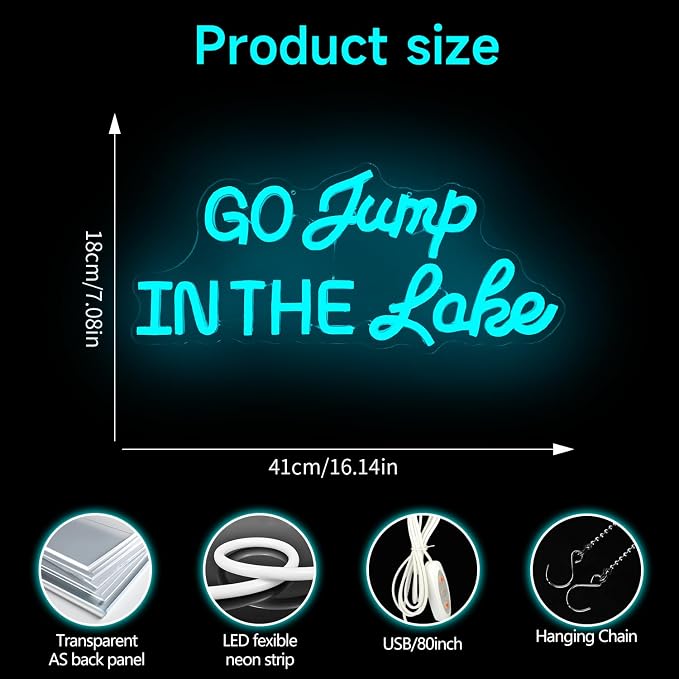 Go Jump In The Lake Neon Sign for Wall Decor Lake House Decor Led Sign for Lake Life Dimmable Coastal Neon Light Up Signs for Bedroom Living Room Lake Life Wall Art Porch Cabin Boat Vacation