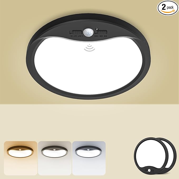 zemty 2Pack 9inch Motion Sensor Ceiling Lights Wired,18W 1800lm 3CCT/3 Mode/30-120s Timer, Bright Black LED Flush Mount Light Fixture Motion Activated for Closet Pantry Hallways Stairwells Garage